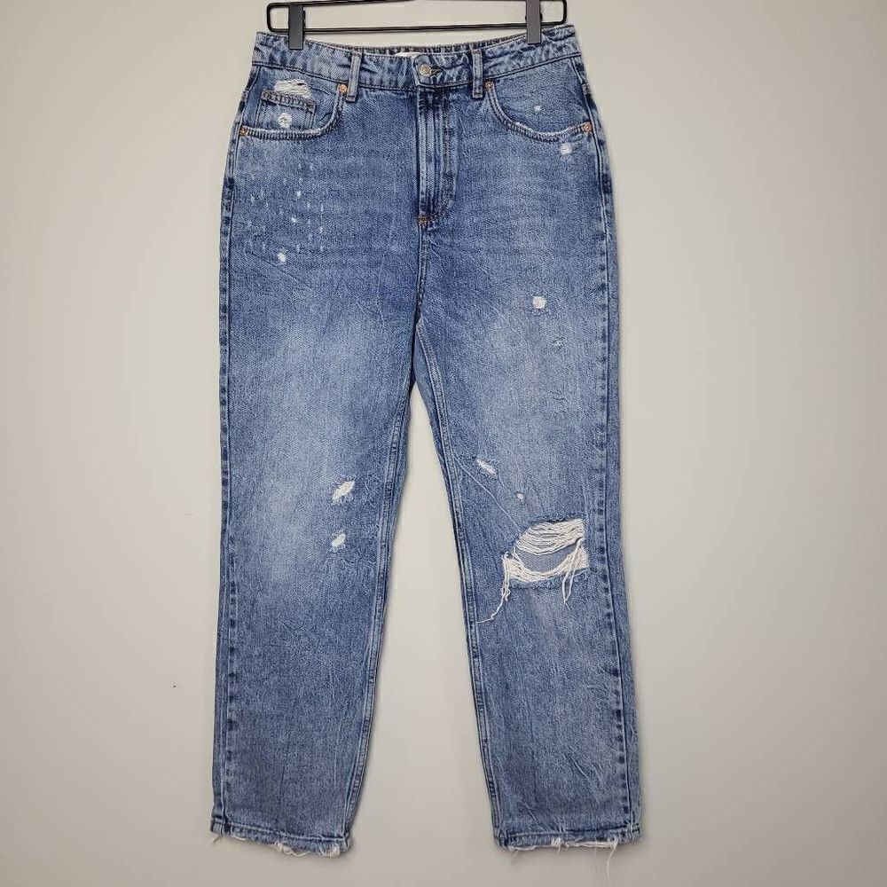 We The Free Womens Size 29 Denim Blue Jeans High Rise Distressed Raw Hem
